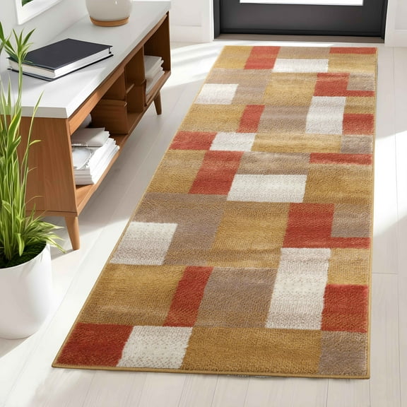 BNM Plush Geometric Indoor Runner Rug, Ginger, 2' 7" x 8'