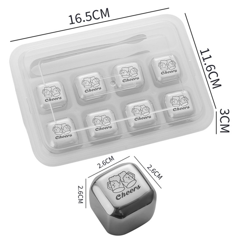 4/6/8pcs Stainless Steel Whiskey Chilling Ice Cubes Bullet Stones Square  Rocks