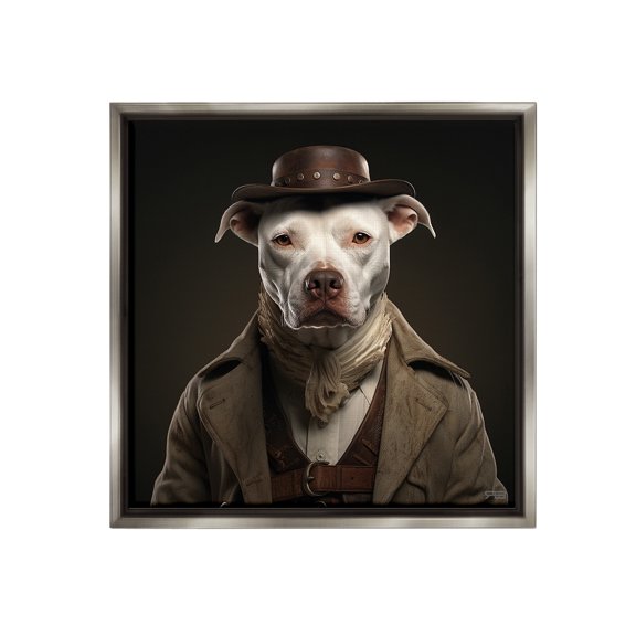 Stupell Industries Vintage Fashion Pit Bull Animals & Insects Painting Gray Floater Framed Canvas Art Print Wall Art, 25 x 25