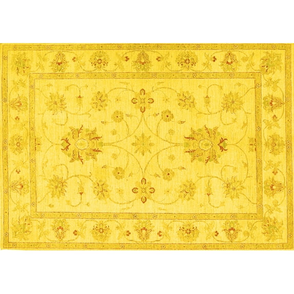 Ahgly Company Machine Washable Indoor Rectangle Oriental Yellow Traditional Area Rugs, 6' x 9'