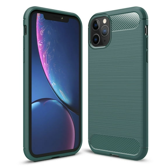 Apple iPhone 11 PRO Phone Case Silicone Carbon Fiber Sleek Texture Design Slim GREEN Case Hybrid Armor, Anti-Slip, Good Grip Shock Absorbing Protective Rubber TPU Cover for Apple iPhone 11 PRO / 5.8"