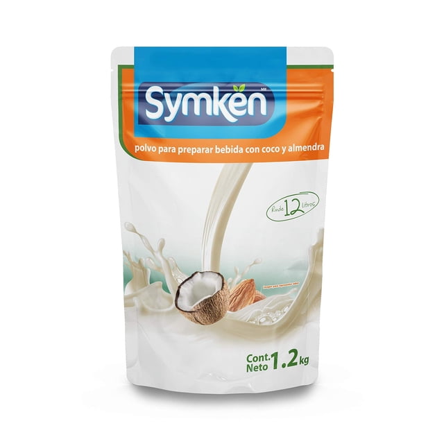 Symkën | Leche de Coco-Almendra Bolsa 1,200g | Leche en polvo | 100% vegetal | Rinde 12 litros | Alta en proteínas | Sin gluten, lactosa ni colesterol