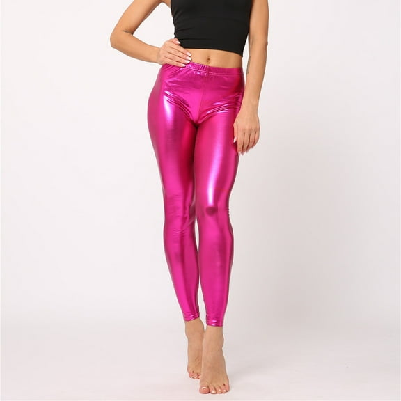 AOOCHASLIY 2023 Women's Pants Women Fashion Casual Bronzing Imitation Leather Slimming and Easy To Fade Ninth Pants