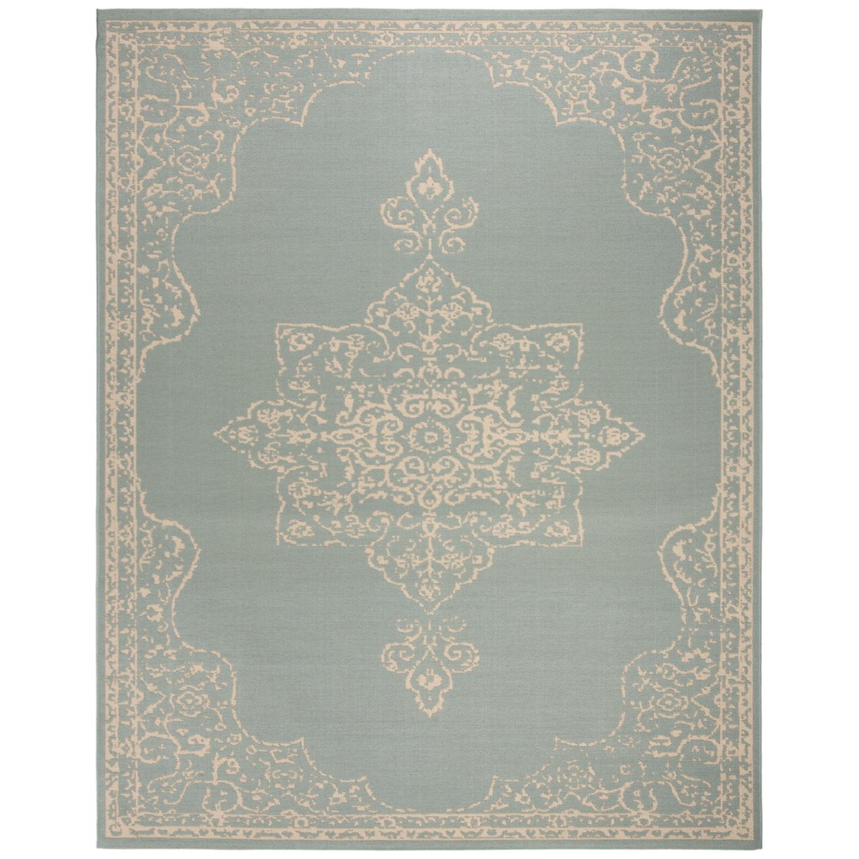 SAFAVIEH Beach House Janine Medallion Indoor/Outdoor Area Rug, Cream/Aqua, 6'7" x 9'2"