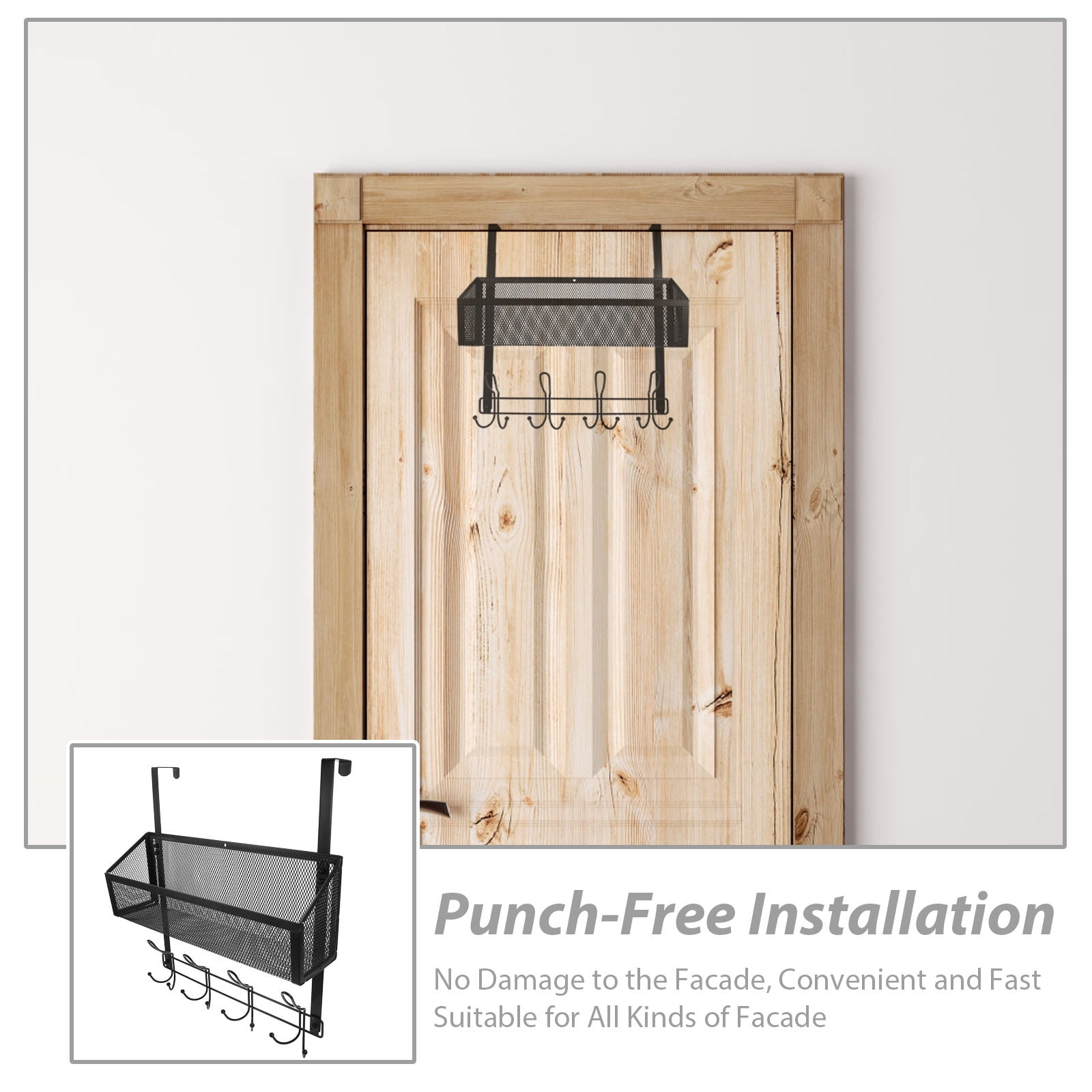 WHAMVOX Over the Door Organizer Bathroom Storage with Hooks over Door Vanity Organizer Door Hanging Basket for Bathroom Bedroom Kitchen Pantry Organization