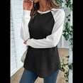 thumbnail image 4 of Tops Casuales de Punto Gofre con Cuello Redondo y Larga con Bloques de Color para Mujer Negro XL, 4 of 10