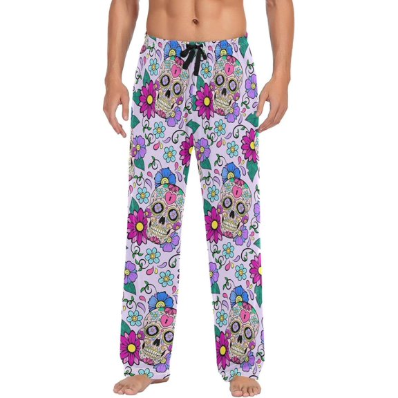GZHJMY Cute Skull Flowers Pajama Pants, Mens Lounge Pants Super Soft Men Pajama Bottoms, Christmas New Year Birthday Father's Day Gifts, X-Large