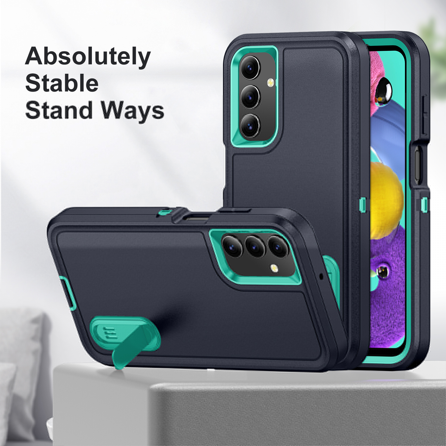 thumbnail image 3 of Stand Case for Samsung Galaxy A36 5G with Metal Kickstand Hard PC & TPU Back Shockproof [Military Grade Protection] Heavy Duty Rugged Hybird Protective Cover for Samsung Galaxy A36 5G, Blue+Mint, 3 of 9