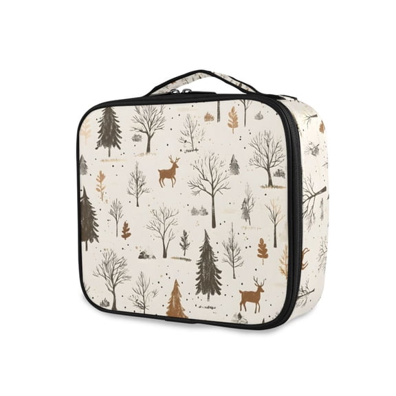 FORMRS Travel Makeup Bag Large Capacity Train Case Cosmetic Organizer with Adjustable Dividers, Beige Christmas Forest