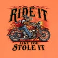 thumbnail image 5 of Wild Bobby, Ride It Stole It Biker, Cars and Trucks, Garment-Dyed Washed Look Short Sleeve Tee, Neon Orange, Small, 5 of 5