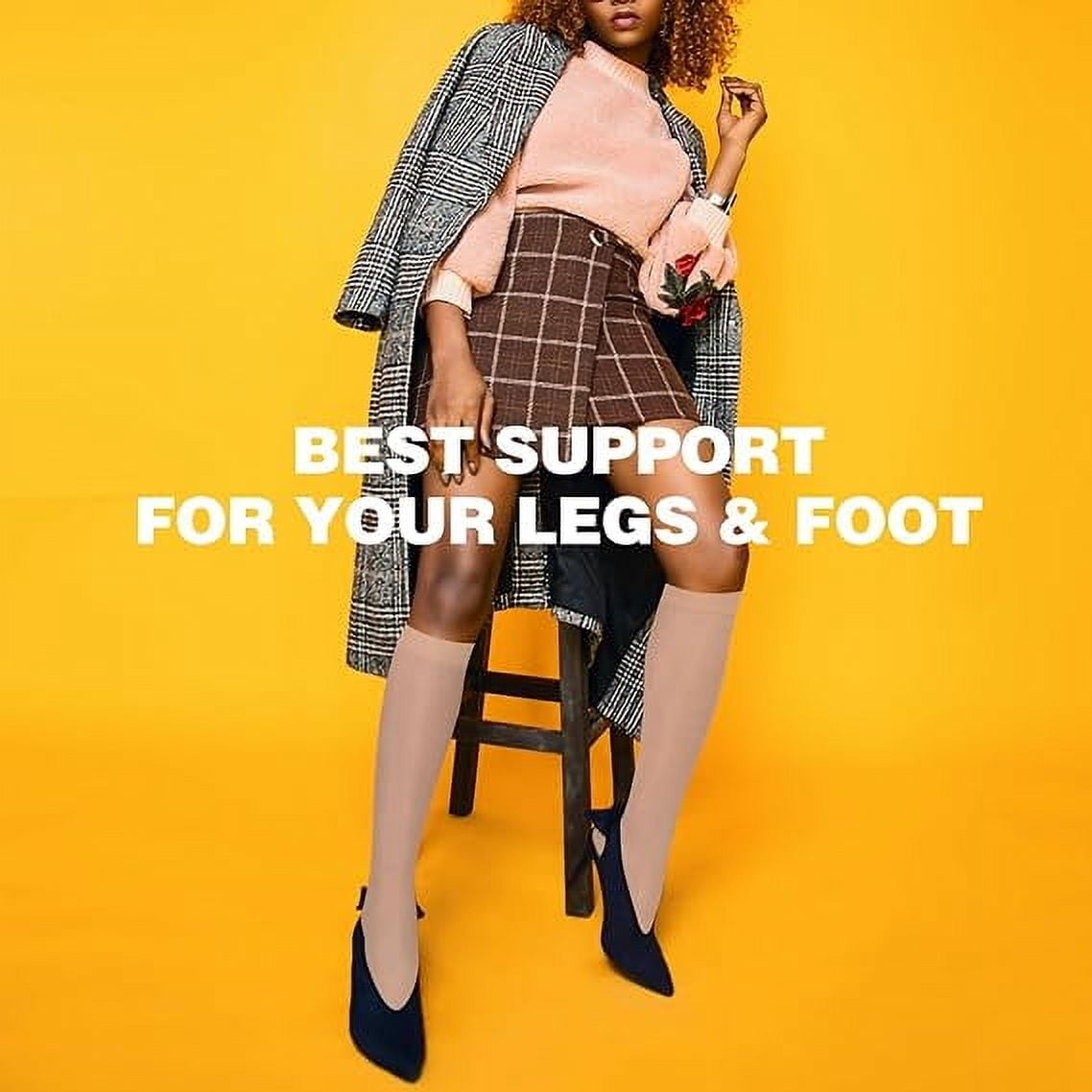 Wukang Open Toe Sheer Compression Stockings for Women, 15-20 mmHg Knee High Circulation Support Stockings, Graduated Medical Compression Socks for Travel, Flight