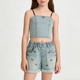 thumbnail image 5 of Sonxahe Toddler Girl's High Rise Denim Shorts Slim Fit Washed Summer Casual Shorts,Blue, 5 of 8