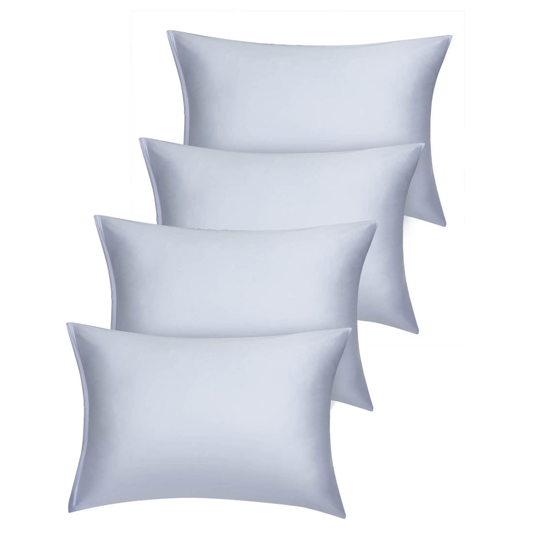 4 Pack Satin Pillowcases with Zipper, Silky Pillow Case Covers Silver