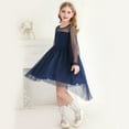 thumbnail image 5 of Gubotare Girls Wedding Guest Dress Flower Girl Dress V-Back Long Sleeve Dresses Girls Tulle Dress for Wedding with Bow-Knot (Blue,Size 3-4 Years), 5 of 7