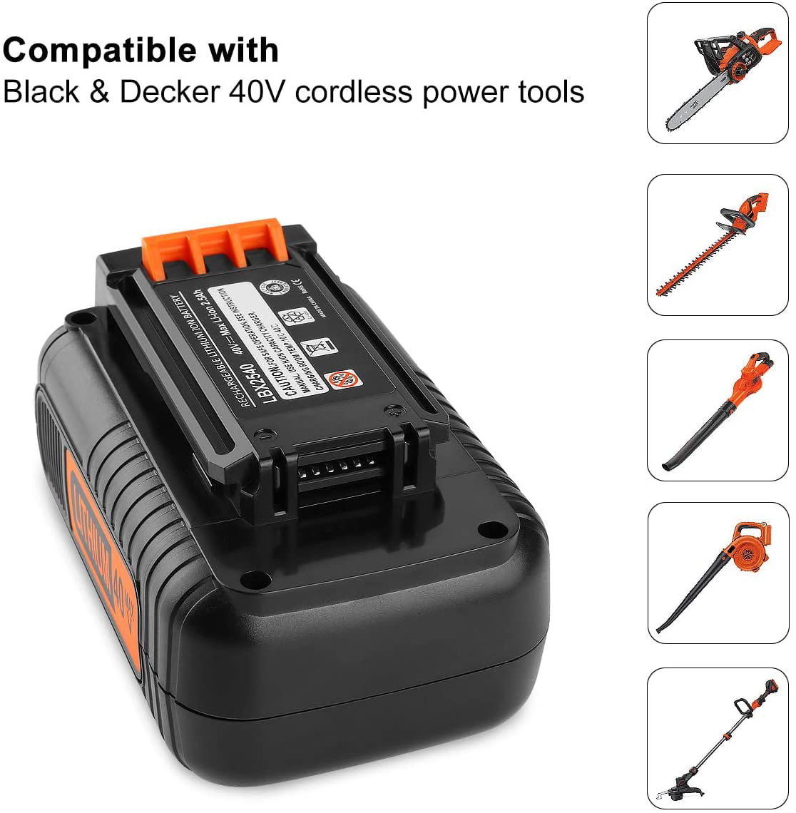 2.5Ah 40 Volt Max Replacement Black and Decker 40V Lithium Battery