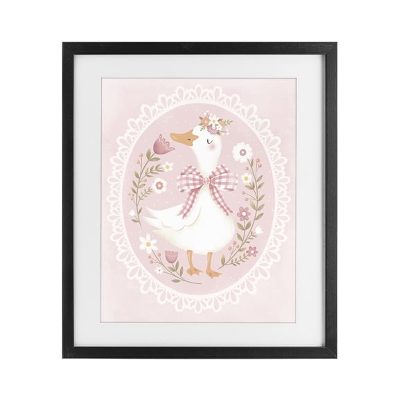 Stupell Industries Cottage Pink Floral Spring Goose Black Framed Print Under Glass, 13 x 16, by Penny Aguilera