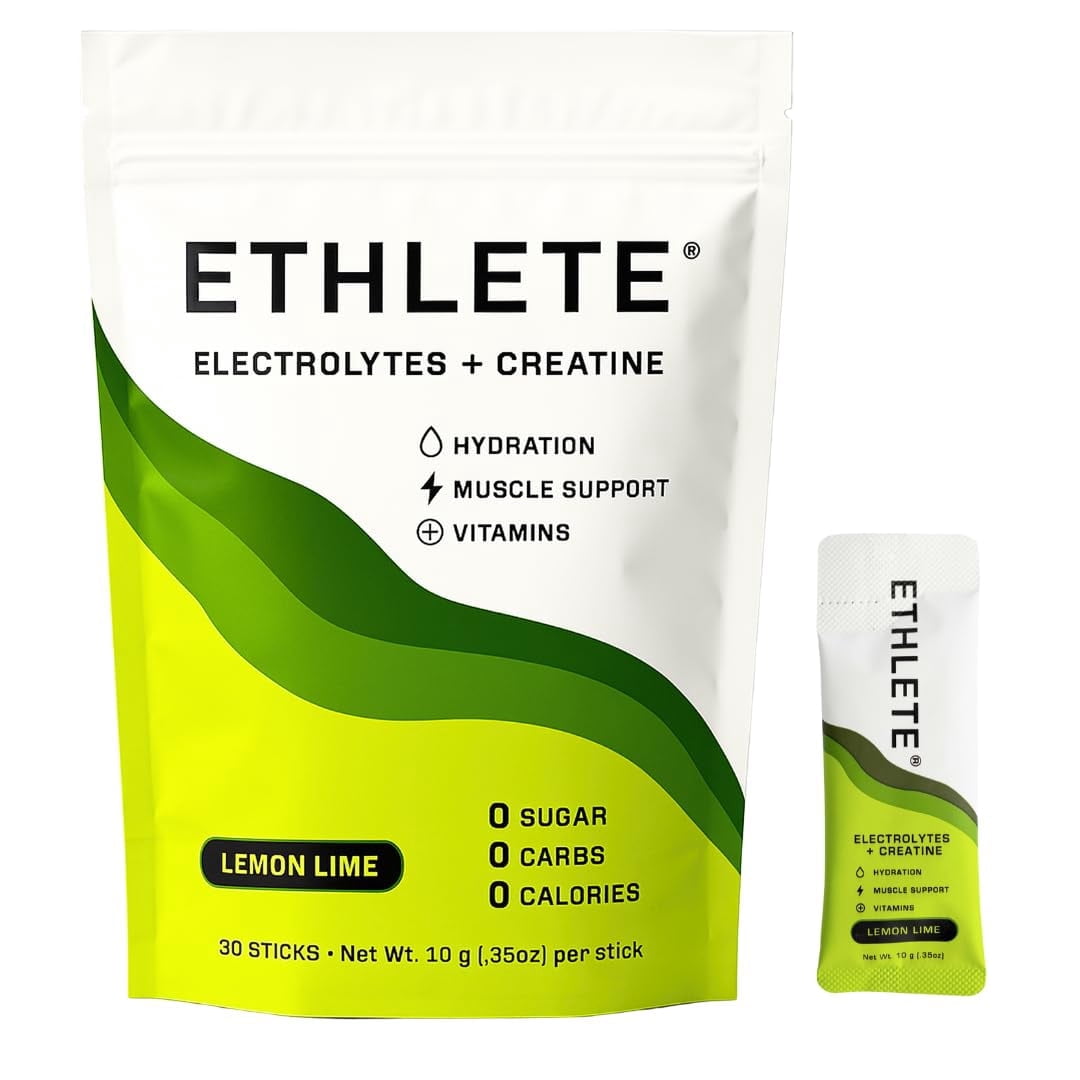 Ethlete Electrolytes + Vitamins + Creatine, Powder, 5g Creatine Monohydrate, with Electrolytes, Vitamins B6, B12 & C (Lemon Lime)