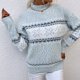 thumbnail image 5 of Suéter Suéter de punto para mujer, medio cuello alto, estampado de copos de nieve, jerséis de ganchillo, manga larga, estilo navideño, traje informal para vacaciones Ygjytge Azul T S para Mujer, 5 of 6