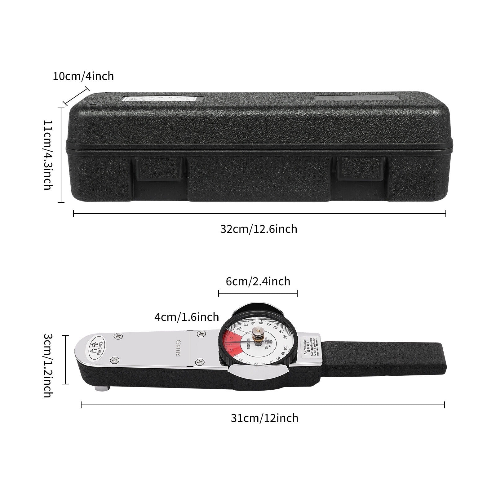 Portable High Accuracy Dial Indicator Torque Wrench Testing 0-100n.M 12*1.6*1.2inch, for The Machining Field, Automobile Repair Field, Aviation Field