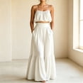 thumbnail image 2 of Women 2 Piece Solid Vacation Matching Outfit Set, Spaghetti Strap Smocked Tube Top High Waist Tiered Maxi Flowy Skirt with Pockets Summer Beach Casual Tracksuit White XL(XL), 2 of 6