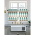 thumbnail image 2 of Teal Brown Ombre Tier Curtains 36 Inch Length,Sheer Curtains for Bedroom Living Room,Geometric Striped Water Ripple White Rod Pocket Voile Drapes Kitchen Curtains for Small Window 27.5"x36" 2 Panels, 2 of 7