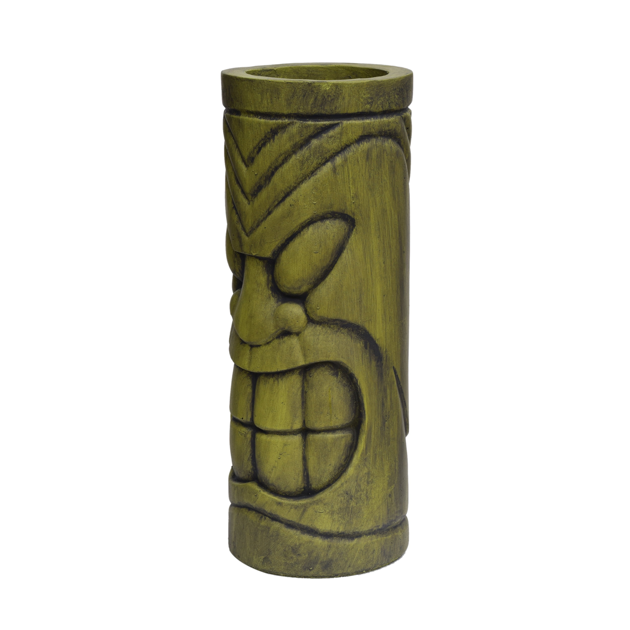 Mintazer Tiki Totem Tall Outdoor Planter, Polynesian Stone Statue Cylindrical Plant Pot with Drainage Hole for Patio Backyard Garden