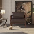 thumbnail image 4 of Mid Century Accent Chair, Oversized Upholstered Armchair, PU Leather Hollow Solid Wood Legs, Rustic Singel Sofa Chair 30.7'' W for Living Room, Bedroom, Reading Room, Office, Lounge, Espresso, 4 of 9