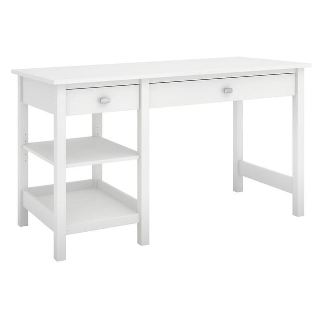 Bush Furniture Broadview Computer Desk with Shelves in Pure White