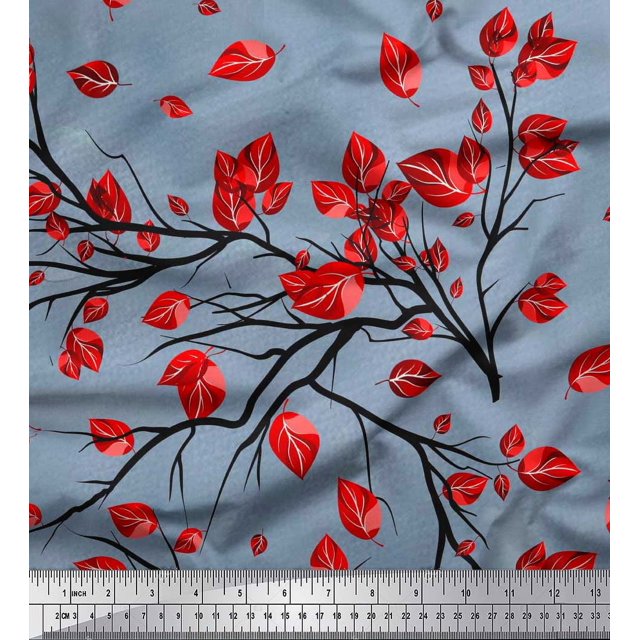 Soimoi Rayon Crepe Fabric Branch & Leaves Artistic Print Sewing Fabric Yard 46 Inch Wide