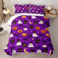 thumbnail image 2 of Homewish Halloween Witch Ghost Twin Quilt Set,Jack O Lantern House Pattern Twin Coverlet Set,Violet Black,2 Pieces, 2 of 7