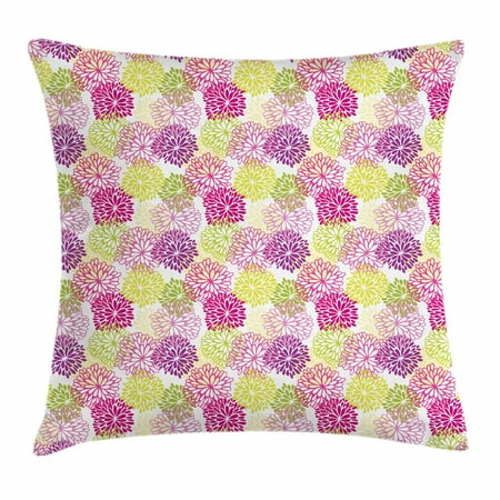 Floral Throw Pillow Cushion Cover, Romance Elements Natural Scene Floral Vintage Abstract Colorful Design, Decorative Square Accent Pillow Case, 16 X 16 Inches, Magenta Violet Green, by