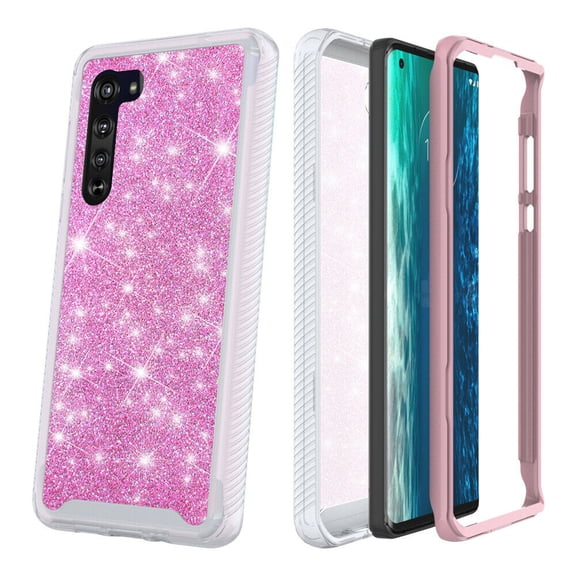 for Motorola Moto Edge Glitter Case Phone Case Dual Layer Full-Body Rugged Clear Back Case Drop Resistant Shockproof Case