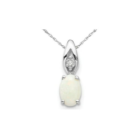 - Natural Opal Pendant Necklace 1/3 Carat (ctw) in 14K White Gold with Chain