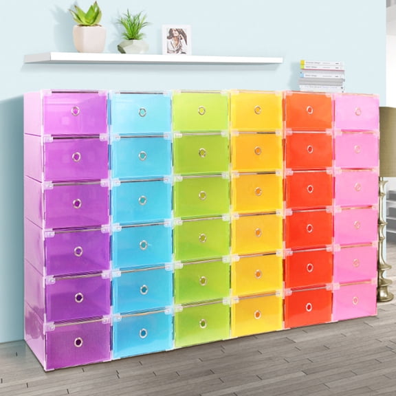 GOOHOCHY 10-Pack Foldable Shoe Storage Boxes with Multi-Color Drawers Organizer for Closet and Home