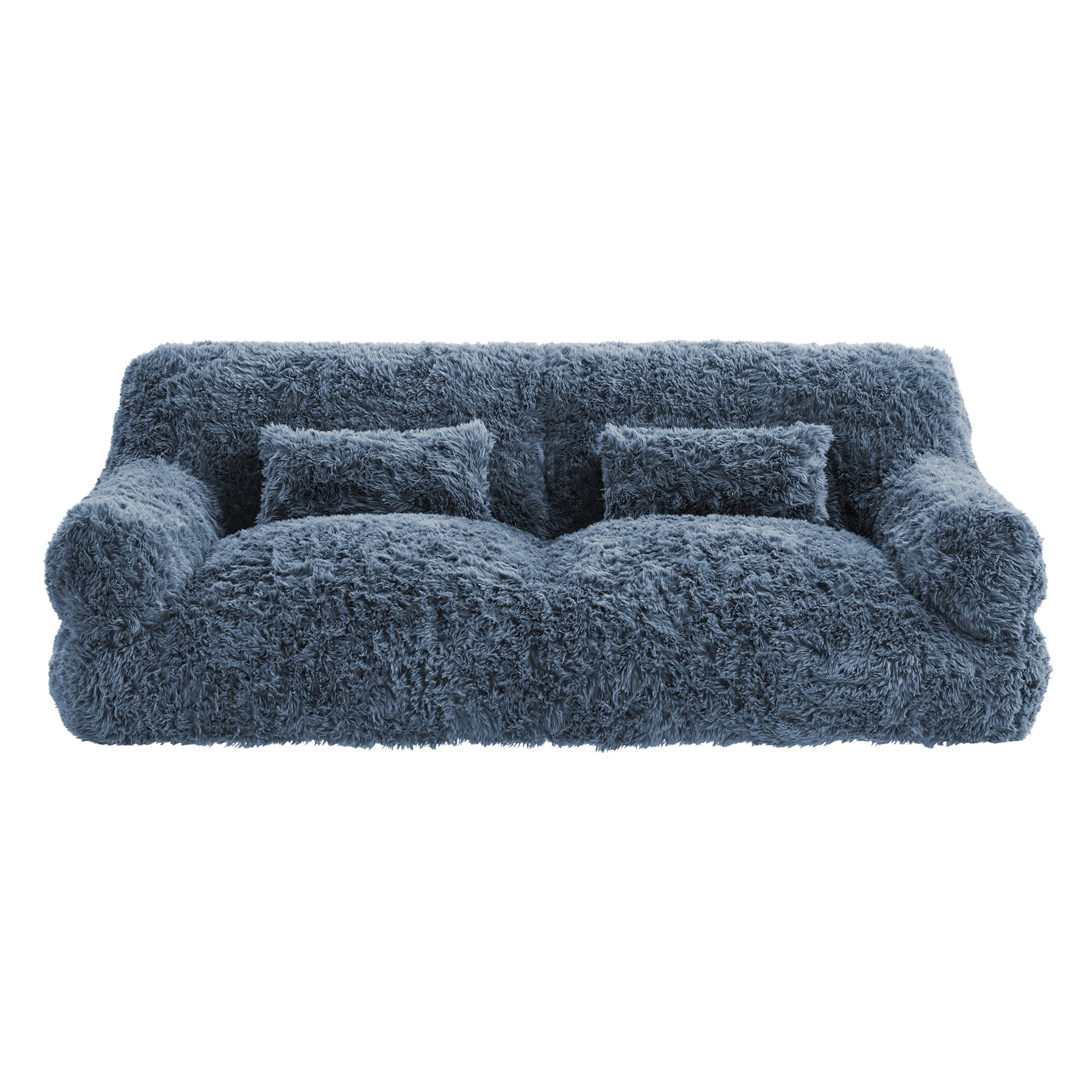 Spruce & Spring Ultra-Plush Fleece Lazy Sofa with Pillow & Blanket, Cozy Bean Bag Loveseat for Living Room & Bedroom, Ink
