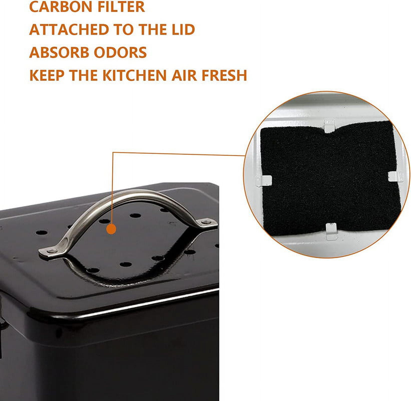 Pethiy Stainless Steel Compost Bin for Kitchen Countertop Compost Bin，1 Gallon, Kitchen Trash Can -Includes Charcoal Filter，Compost Bucket Kitchen Pail Compost with Lid-Black