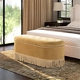 thumbnail image 2 of Pemberly Row 48.5" Oval Tufted Bullion Fringe Storage Bench in Gold Velvet, 2 of 9