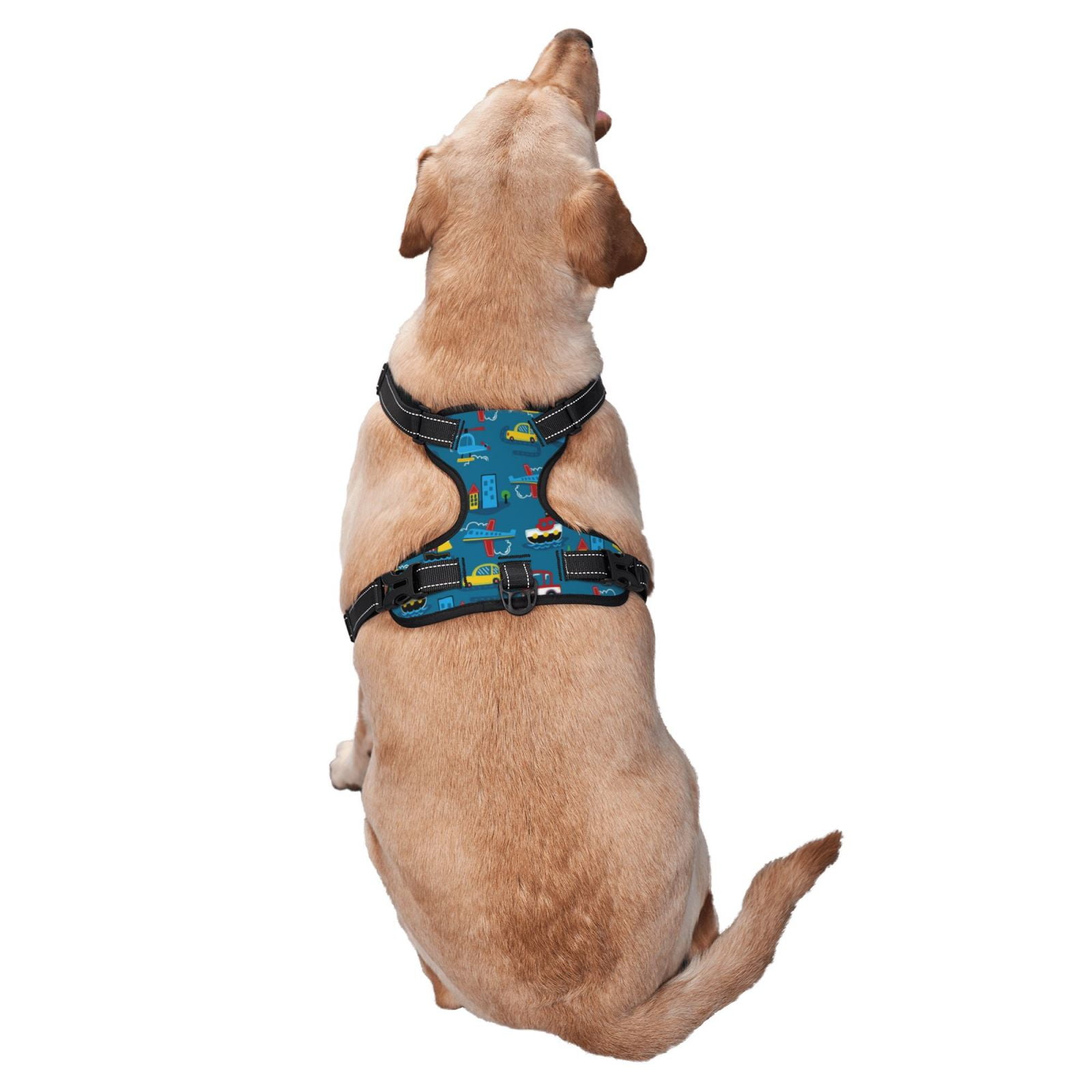 Vsdgher Transportations with Buildings Pattern Dog Harness,No Pull Pet Harness with Soft Padded Handle,Adjustable Reflective Vest with 2 Buckles,4 Slide Buckles,S-XL Medium