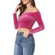 thumbnail image 4 of INSPIRAR CHIC Blusa de terciopelo corta de cuello barco y mangas largas para mujer XS Rosa Fucsia, 4 of 5