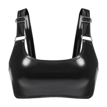 RUTAYY Women High Gloss Leather Neck Bra Leather Bra Adjustable Strap Underwear Lingerie Home Intimates Soft