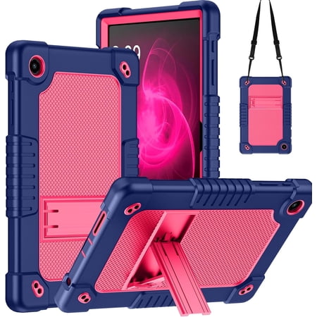 Kebiory Case for T-Mobile Revvl Tab 2 2025 Released 10.1 inch Tablet,Heavy Duty Hybrid Shockproof Protective Case Built in Kickstand Shoulder Strap Cover for Revvl Tab 2 2025 (Navy/Pink)