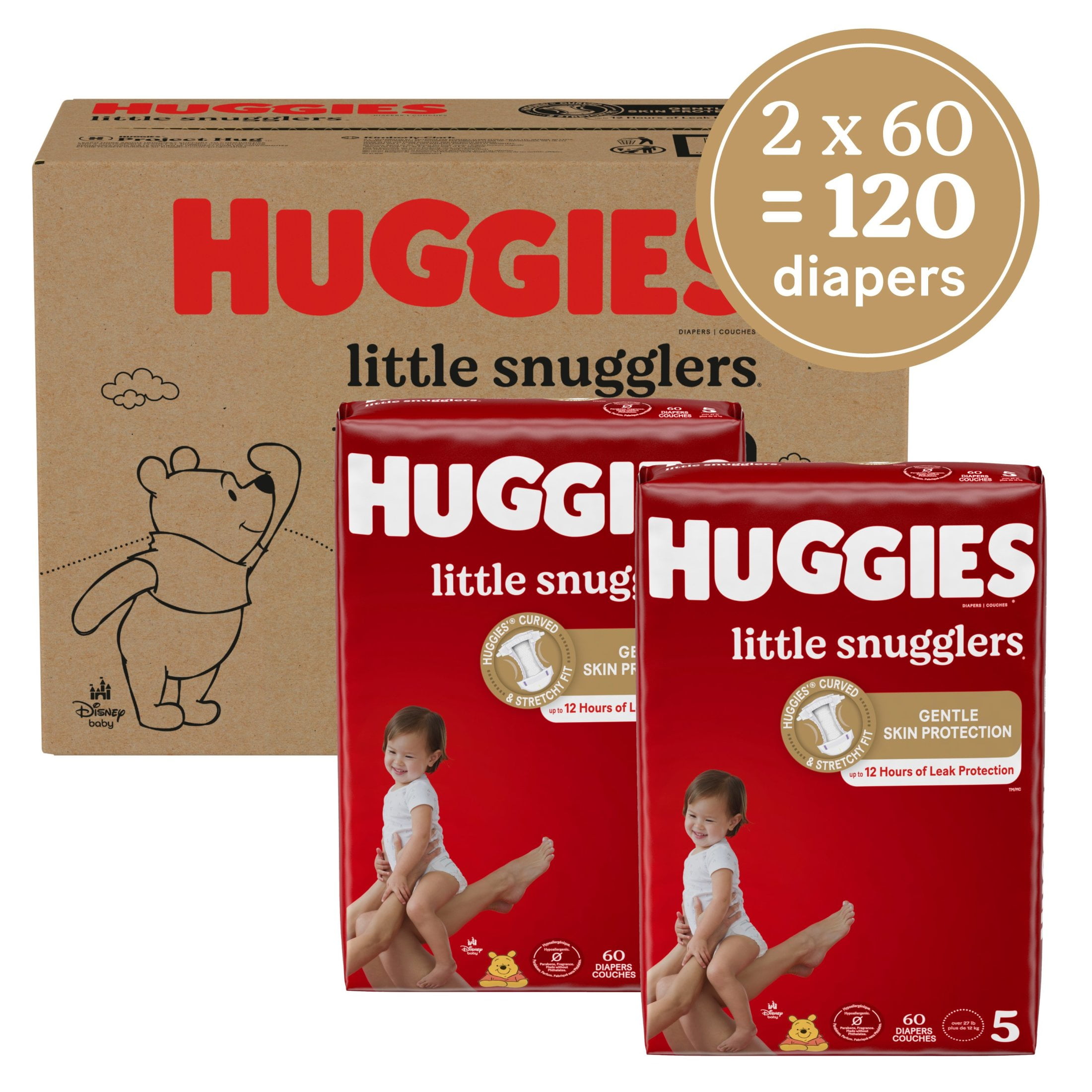 Huggies Little Snugglers Baby Diapers, Size 5 (27+ lbs), 120 Ct (Select for More)