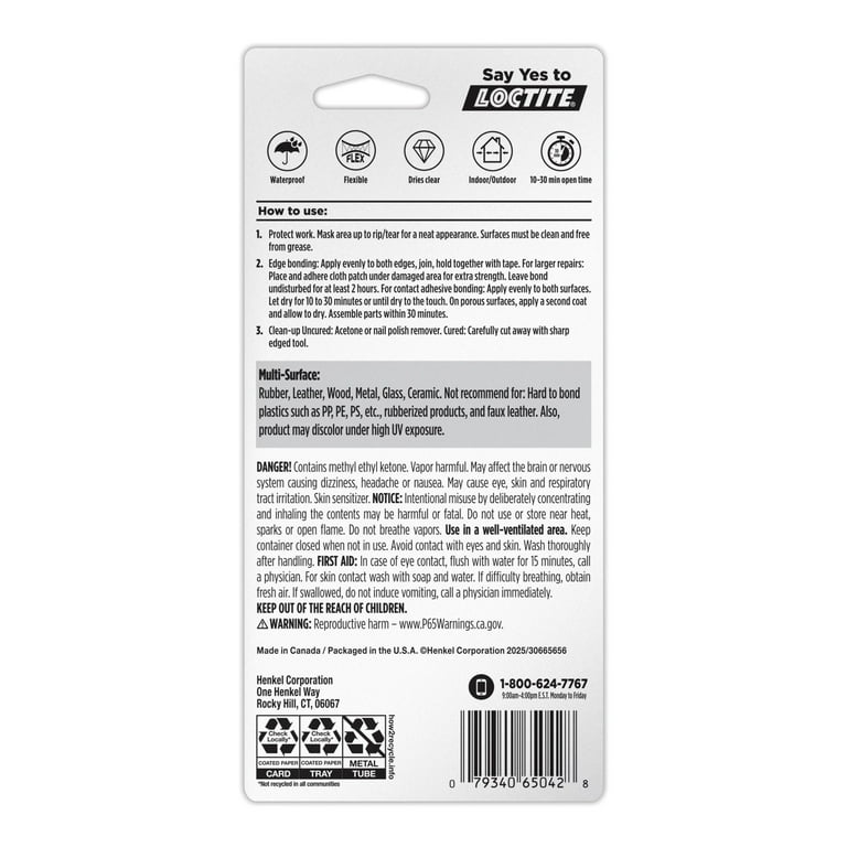 Loctite Vinyl Fabric & Plastic Repair Flexible Adhesive, Pack of 1, Clear 1 fl oz Tube