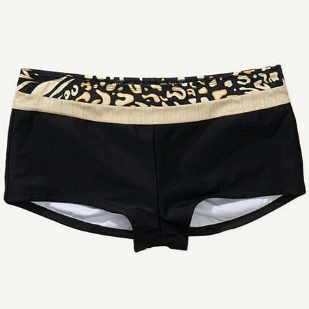 Sand N Sun - Women's Plus-Size Metallic-Trim Boy-Short Bikini Bottom
