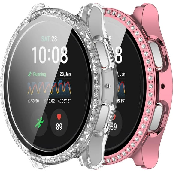 KOMI Screen Protector Intended for Samsung Galaxy Watch 7 40mm 44mm Bling Case Women Diamond Rhinestone Hard PC Rugged Bumper with Tempered Glass Accessories (Pink&Clear, 44mm)