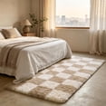 thumbnail image 3 of Shag Runner Rug for Bedroom Living Room 3x7 Upgrade Non-Slip Fluffy Soft Bedside Rugs,Beige and White Shaggy Carpet for Kids Girls Boys Dorm Nursery Home Decor Aesthetic, 3 of 16