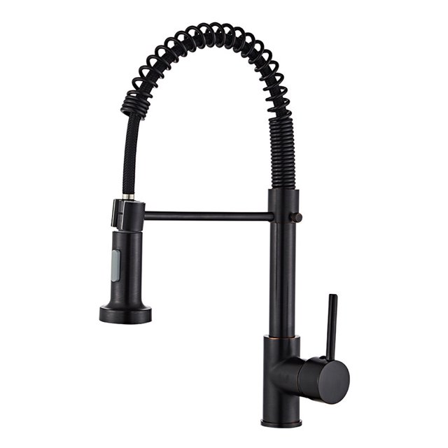 Grifo de cocina con grifo de muelle en espiral y spray (Grifo de cocina LED negro) Kuyhfg Sin marca