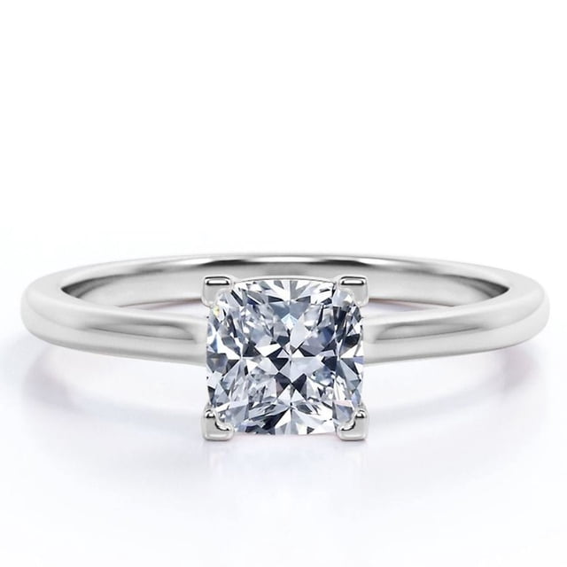 JeenMata Anillo de Moda con Solitario de Corte Cojín de 1 Quilate con Engaste en Garras en Baño de Oro Blanco de 18 K sobre Plata