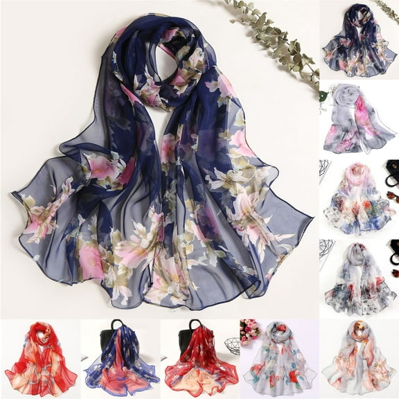 Lightweight Floral Print Scarf for Women Fashion Sunscreen Wrap Spring Shawl