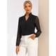 thumbnail image 3 of Blusa de trabajo de manga larga transparente con cuello en V y volantes Allegra K Negro XS, 3 of 5